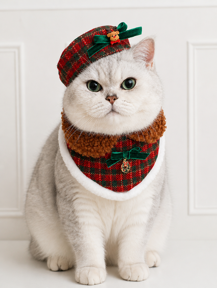 Plaid Beret & Bandana Set