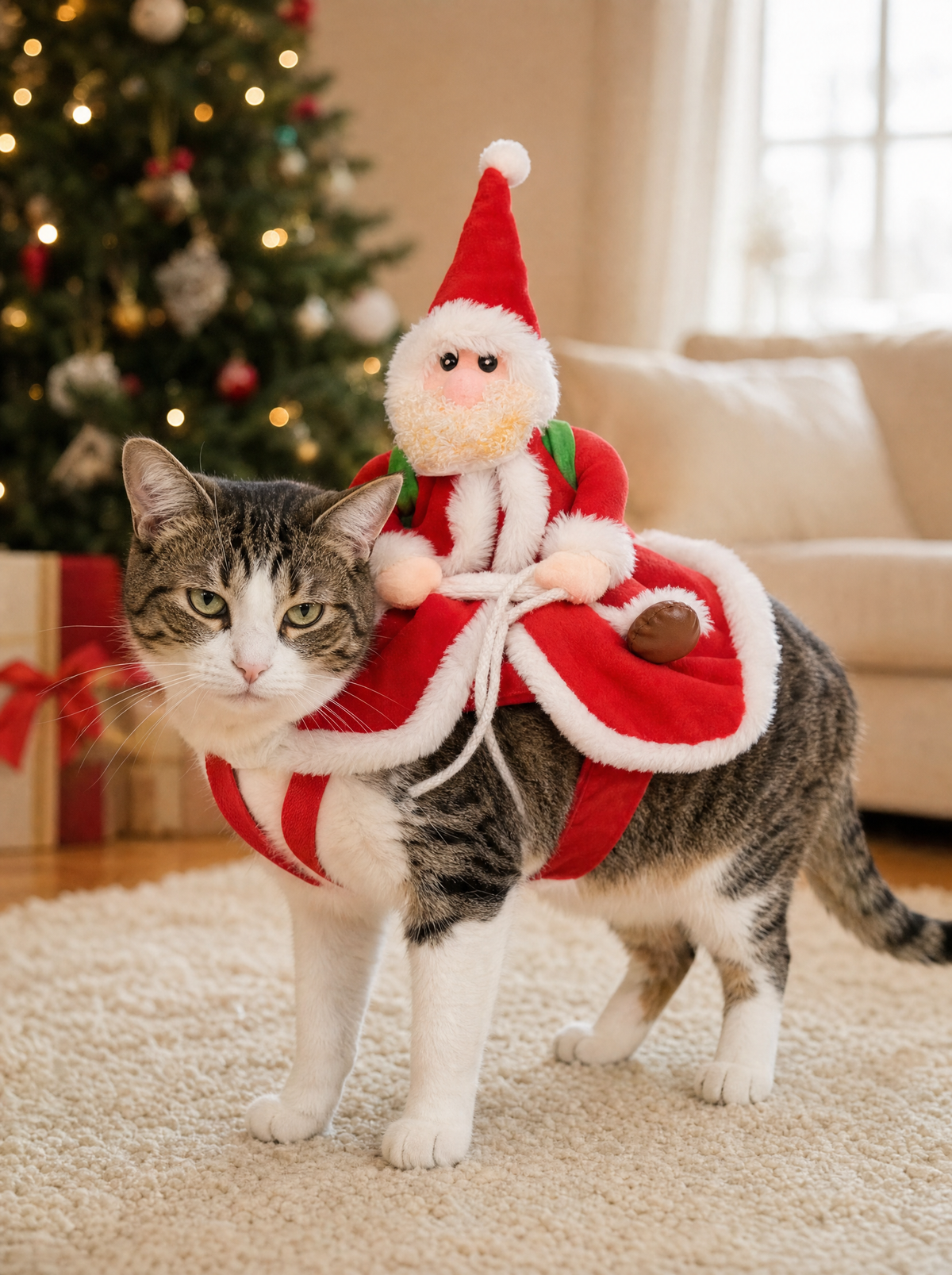 Santa rider Christmas costume for cats and small dogs