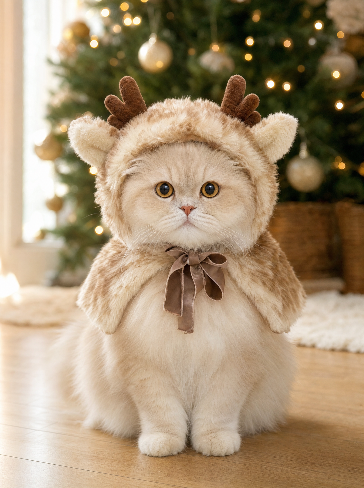 Reindeer hooded cape Christmas costume for cats and small dogs, side view